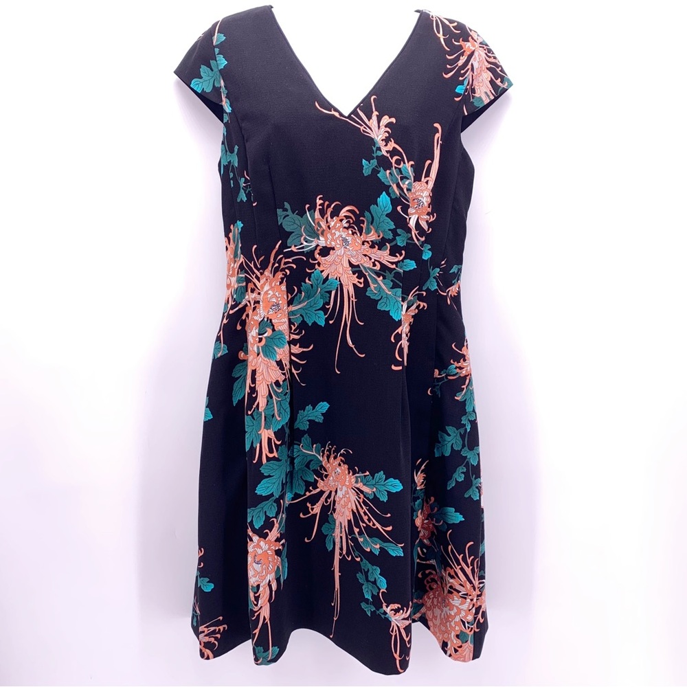 ASOS OASIS Black Floral Cap Sleeve Dress Size S/M